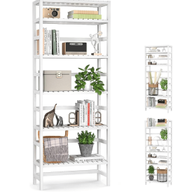 6-Tier Bamboo Bookshelves and Bookcases, Adjustable 63.4'Tall Shallow Book Shelf Organizer Rack, Freestanding Storage Shelving Unit for Living Room
