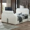 Shelyn White Teddy Sherpa & Chrome Queen Bed w/LED, TV Cabinet, Fireplace & Bluetooth