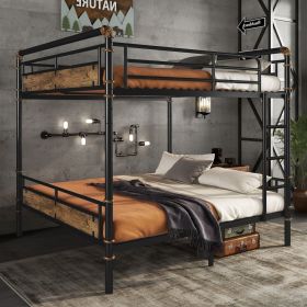 Queen over Queen Metal Bunk Bed, Industrial Detachable Bunkbeds with Safety Guard Rails for Teens, Black(Old SKU W2580S00019)