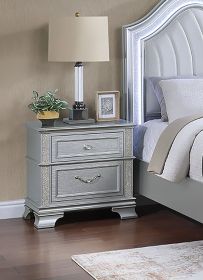 Elegance Gray Finish 2-Drawers Nightstand Decorative Glitter Front 1pc Bedside Table Bedroom