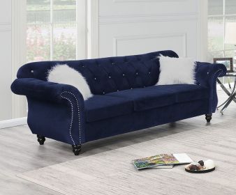 Formal Luxury Look 1pc Indigo Velvet Sofa w Pillows Living Room Furniture Couch