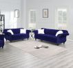 2pc Sofa Set Living Room Furniture Indigo Velvet Upholstered Sofa Loveseat Crystal Tufted Seat Couch