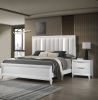 Contemporary King Size Bed 2xNightstand 3pc Set Panel Bed Upholstered Cushion LED Lights Headboard White Finish Wooden Solid Wood Furniture