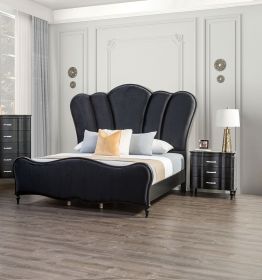 Lovely Attractive Bedroom 3pc Set Eastern King Size Bed 2x Nightstands Black Fabric Padded HB Wood Legs