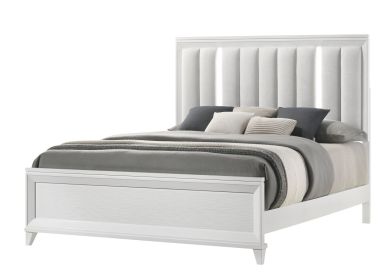 1pc King Size Panel Bed Upholstered Cushion LED Lights Headboard White Finish Wooden Solid Wood Furniture