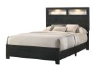 1pc Queen Size Panel Bed Headboard with LED Sleek Sloping Design Extra Storage Space Black Finish Wooden Furniture