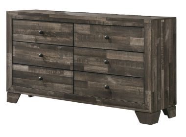 1pc Rustic Six Drawers Storage Dresser Brown Gray Finish Wooden Bedroom Furniture