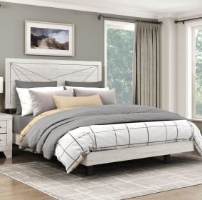 Contemporary Gray Oak Finish Queen Bed Durable Wooden Bedroom Furniture 1pc Line Pattern Headboard