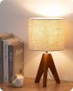 Tripod Table Lamp, Small Cute Bedside Lamp with Linen Beige Lampshade, Nightstand Lamp for Nursery, Bedroom, Kid Room, Living Room