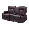 Loveseat Recliner Sofa, Manual Reclining Couch with Center Console, PU Faux Leather Recliner Sofa with USB Ports, Cup Holders and Storage Bags