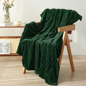 Green Throw Blanket 50"×60" Decorations Fleece Super Soft Plush Fuzzy Cozy Blanket with Square 3D Jacquard Grid Design Luxury Lightweight for Couch So