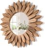 Wall Mirror Decorative 12 inch Rustic Wood Mirror Sunburst Boho Mirror for Entryway Bedroom Living Room Bathroom House Warming Gifts New Home Essentia