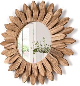 Wall Mirror Decorative 12 inch Rustic Wood Mirror Sunburst Boho Mirror for Entryway Bedroom Living Room Bathroom House Warming Gifts New Home Essentia