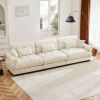 Extra Large 3 Seat Modern Velvet Sofa, Oversize Sofa, Clould Like Comfortable Seat and Back Support, With Waist Pillows and Throw Pillows, Cream