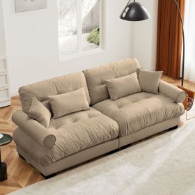 Large Size Modern Two-seater Sofa with Bolstered Armrests,Velvet 2-Seater Sofa With Waist Pillows and Throw Pillows , Suitable for Living Room , Loft