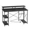 VEVOR 47" Gaming Desk with LED Lights & Power Outlets, Computer Desk with Monitor Stand & 2-Tier Storage Sheves, Study Work for Home Office, Black