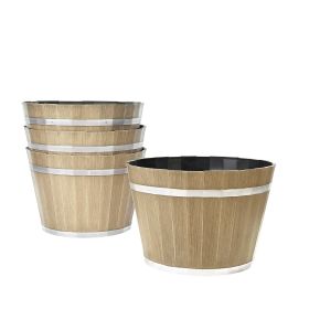 VEVOR Plant Pots, 4 Pack 11.81 inch Whiskey Barrel Planters with Drainage Holes