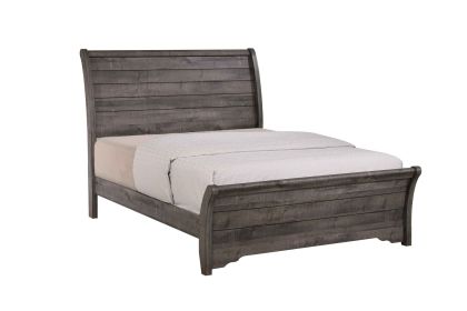 1pc Contemporary Design King Sleigh Bed Horizontal Lines Gently Sloped Curved Headboard Gray Finish
