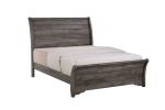 1pc Contemporary Design Queen Sleigh Bed Horizontal Lines Gently Sloped Curved Headboard Gray Finish