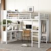 Metal Loft Bed with Wardrobe And L-shaped Desk, Queen Size Loft Bed with Storage Cubes and Shelves, Heavy Duty Loft Bed for Kids Teens Adults, White