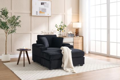 [VIDEO/New]Corduroy Upholstered Chaise Lounge Sofa with Handrail storage,Movable ottoman,Cupholders