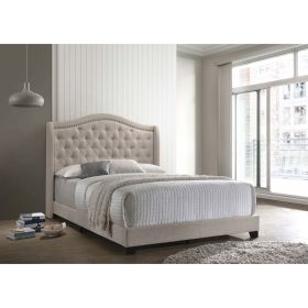 Copper Beige Upholstered Queen Wingback Bed