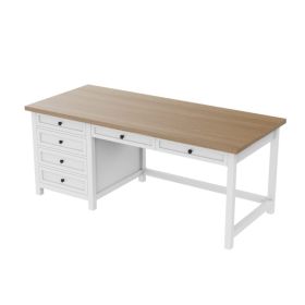Fixed desk,Computer Desk with Drawers & Power Outlets,Work from Home, Modern Work/Writing/Study Table for Bedroom, White and Wood