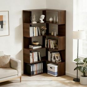 6 Tier Corner Bookshelf, 66" Tall L Shaped Bookshelf with Baffle, Freestanding Display Corner Shelf