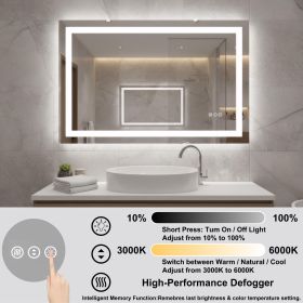 28"*36"LED Bathroom Mirror,Front-Lit and Back-Lit, Stepless Dimmable, 3 Colors CRI90+, Brightness Memory, Shatter-Proof,Anti-fog LED Vanity Mirror