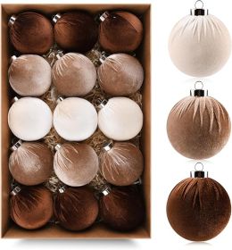 Brown Velvet Christmas Tree Ornaments - 15pcs Shatterproof Christmas Balls for Xmas Trees Decorations - Multicolor Brown Neutral Beige, 80mm 3.15