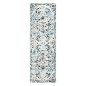 Boho Runner Rug , Oriental Non Slip Machine Washable Area Rug Distressed Vintage Floor Carpet for Bedroom Kitchen Living Laundry Room, Blue/Beige