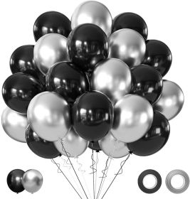 Black and Metallic Silver Balloons, 50PCS Black and Silver Balloons Party Decorations 12 Inch Black Silver Party Balloons for Birthday,Graduation