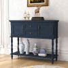 Retro Console Table with Storage, Narrow Entryway Table with 2 Drawers and 2 Door Cabinets, Long Sofa Table Behind Couch for Living Room, Foyer, Blue
