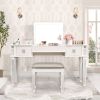 Mirrored Vanities Desk with Drawers, Bedroom Makeup Vanity Table Set with Mirror and Stool, Flip Up Dressing Table for Bedroom/Makeup Room