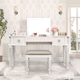 Mirrored Vanities Desk with Drawers, Bedroom Makeup Vanity Table Set with Mirror and Stool, Flip Up Dressing Table for Bedroom/Makeup Room