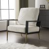 Modern Low Back White Upholstered Accent Armchair with Gold Metal Legs & Rubberwood Frame, Chic Wide Armrest Minimalist Lounge Chair with Pillow Back