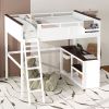Queen Size Loft Bed with Desk,Open Shelf and a Storage Box,USB Charging Station,White