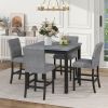 5-Piece Counter Height Dining Set Wood Square Dining Room Table and Chairs Stools w/Footrest & 4 Upholstered high-back Chairs