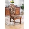 Traditional Fancy Set of 2pcs Side Chairs Brown Cherry Solid wood Intricate Carved Details Floral Design Print Fabric Seats Formal Dining Room Furnitu