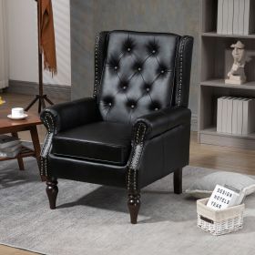 COOLMORE Wood Frame Armchair, Modern Accent Chair Lounge Chair with Sturdy Wood Legs for Living Room Bedroom (Black PU)