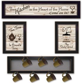 "Kitchen Collection IV" 4-Piece Vignette with 7-Peg Mug Rack by Millwork Engineering, Black Frame