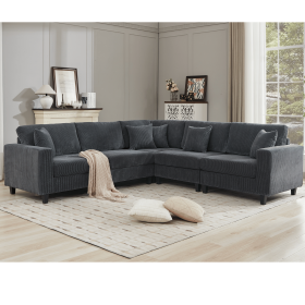 Oversized Modular Sectional Sofa Set, L Shaped Couch,Corduroy, Upholstered, Deep Seat, 5 Seat, 5 Throw pillow and 6 back cushion