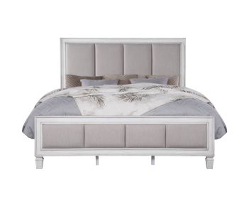 Katia Light Gray Linen, Rustic Gray & Weathered White Finish E. King Bed
