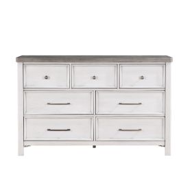 White and Gray Finish 1pc Bedroom Dresser of 7 Drawers Classic Design Wooden Furniture