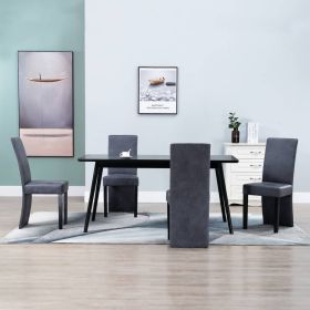 Dining Chair Set of 4 Grey Faux suede and wood Standard Modern