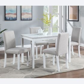 5 Piece Wooden Dining Table Set, Kitchen Table Set with a Rectangular Table and 4 Upholstered Chairs