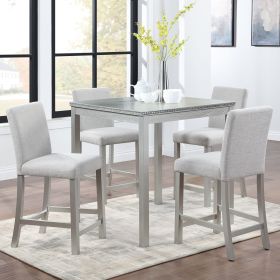 5 Piece Counter Height Table Set, Wooden Kitchen Table Set with Square Table and 4 Upholstered Chairs