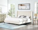 Rozitta Beige Velvet Wingback Platform Bed, King