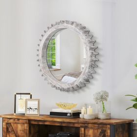 Vintage 17'' x 17'' Wood Round Hanging Gear Shape Decorative Mirror Patchwork Effect With Large-size Mirrors Individually On Art Walls