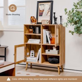 Rattan Buffet Cabinet with 2 Doors and 2 Cubbies